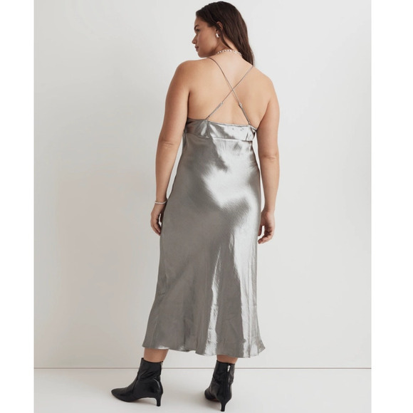 NWT Madewell The Layton Midi‎ Slip Dress in Metallic Recycled Satin Size 12 - Picture 2 of 15